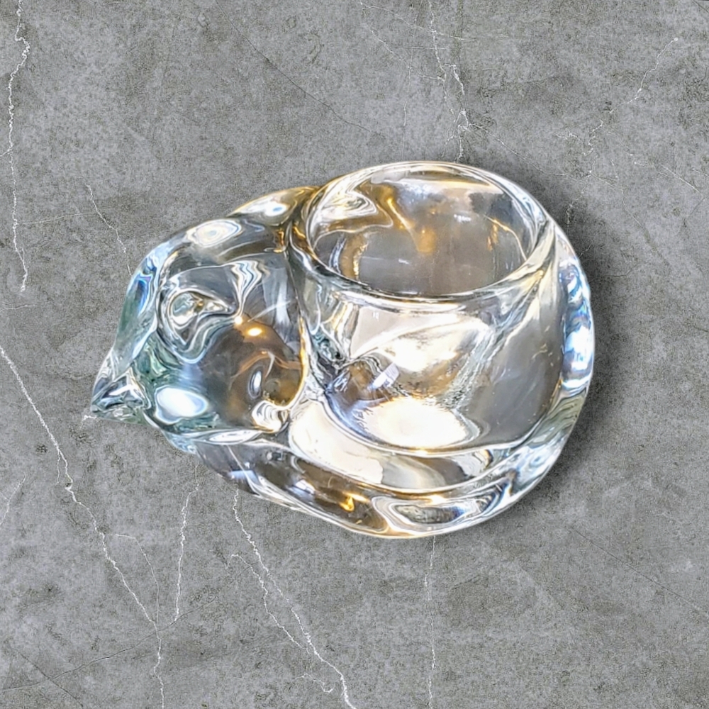 Vintage Indiana Glass Sleeping Cat-Shaped Candle Holder